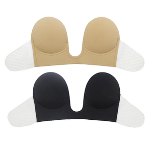 Factory Price Women One-Piece U-Shape Invisible Bra Breathable Strapless Silicone Underwear with Sexy Push-Up Nipple Stickers