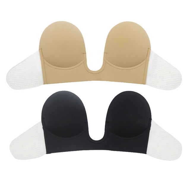 Factory Price Women One-Piece U-Shape Invisible Bra Breathable Strapless Silicone Underwear with Sexy Push-Up Nipple Stickers