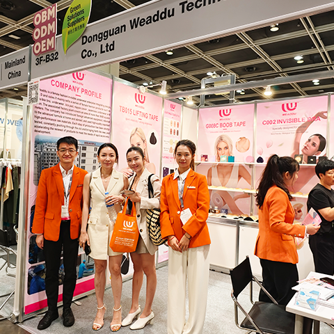 Latest collection of adhesive bras and silicone nipple covers displayed at Sweetyle's booth during Canton Fair