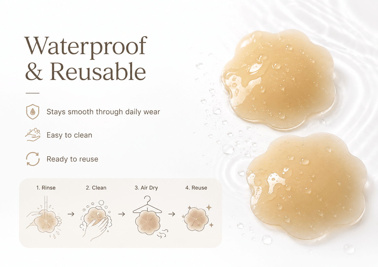 waterproof reusable flower nipple covers with easy clean silicone surface
