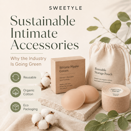 Sustainable intimate accessories with reusable nipple covers, organic cotton boob tape and eco-friendly packaging.png